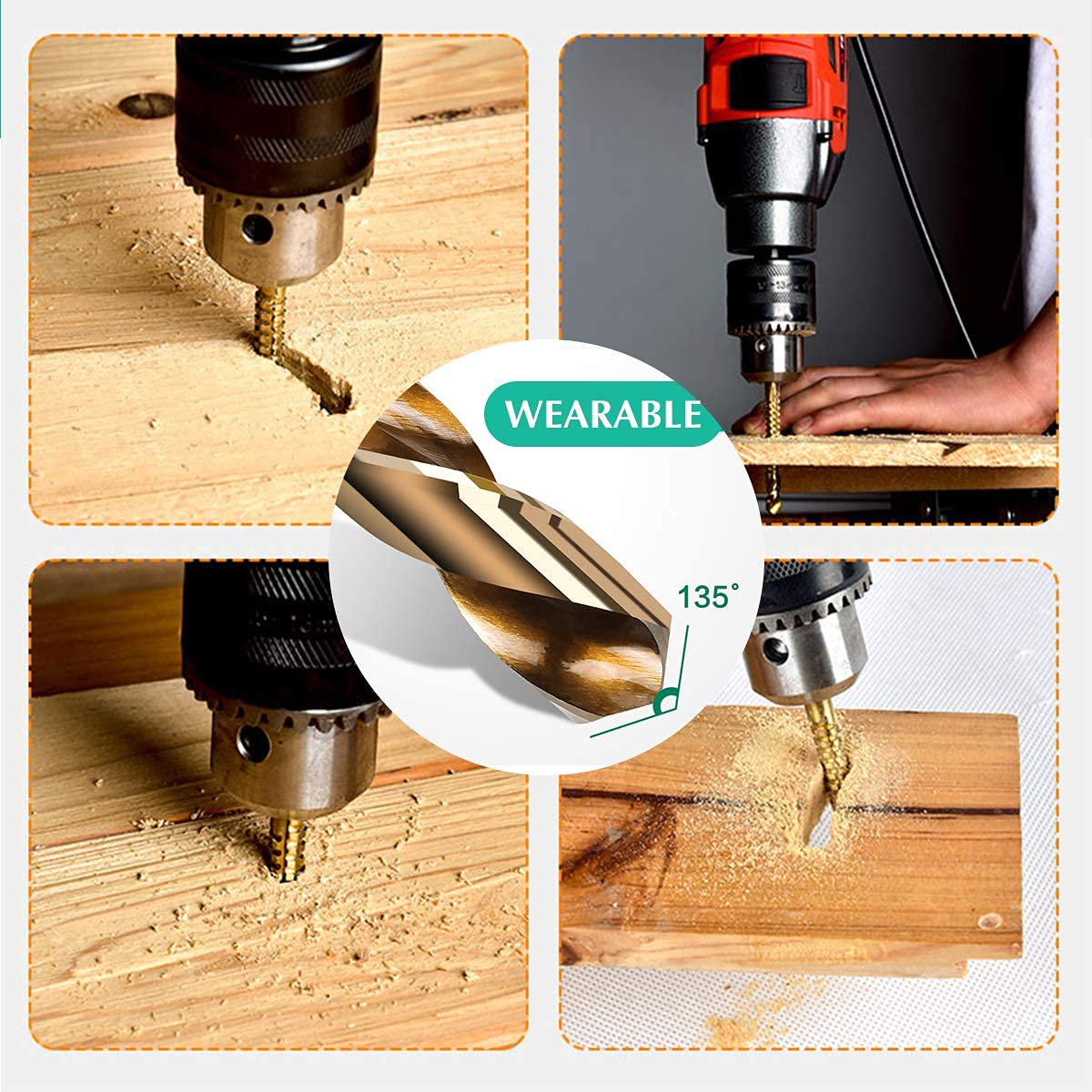 6 Pack Titanium Coated HSS Twist Drill Bits - 3-10mm