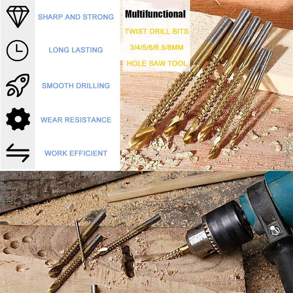6 Pack Titanium Coated HSS Twist Drill Bits - 3-10mm