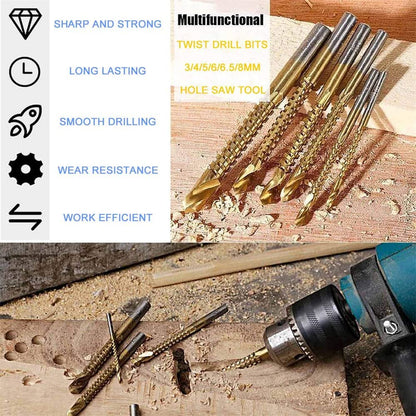 6 Pack Titanium Coated HSS Twist Drill Bits - 3-10mm