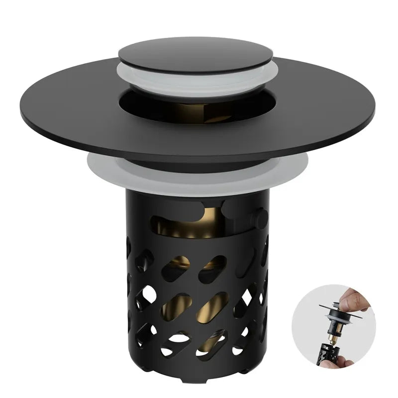 ✨ Upgraded 3-in-1 Pop Up Universal Bathroom Sink Drain Stopper - drain stopper + hair catcher + anti-clog filter