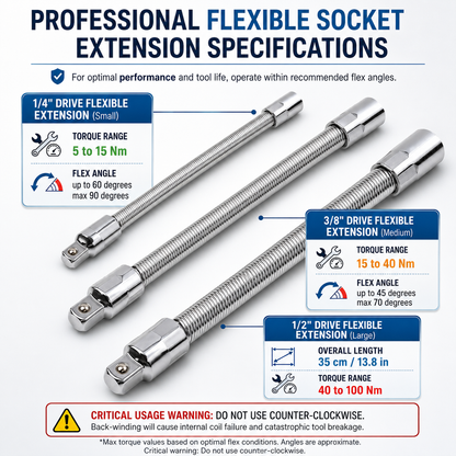 🛠 Tight Space Lifesaver | 1/2-Inch 35cm Flexible Socket Wrench Extension Bar Set ⚡