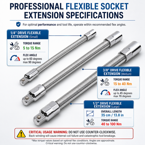 🛠 Tight Space Lifesaver | 1/2-Inch 35cm Flexible Socket Wrench Extension Bar Set ⚡