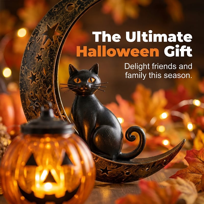 🐈‍⬛🌙 Halloween Black Cat Moon Ground Lamp