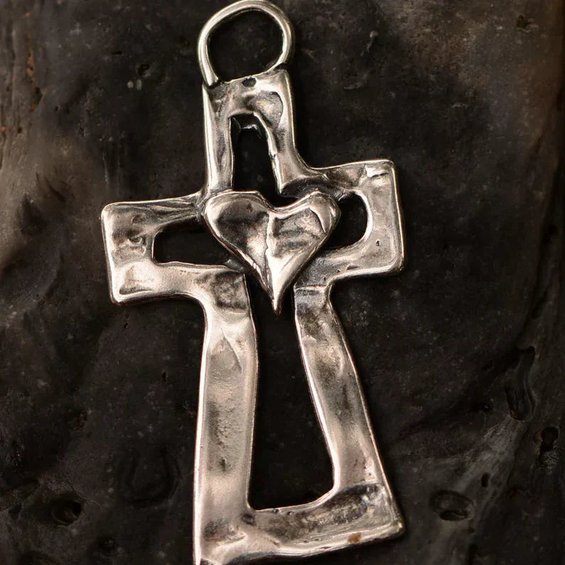 ✝️100% Handmade Silver Cross Healing Heart