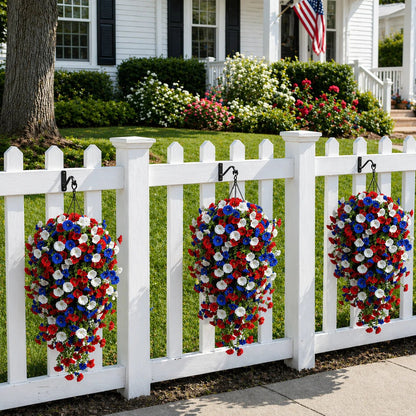 🎉Patriotic Hanging Flower Baskets 🔴⚪🔵 - Artificial Outdoor Decor, No Maintenance🇺🇸