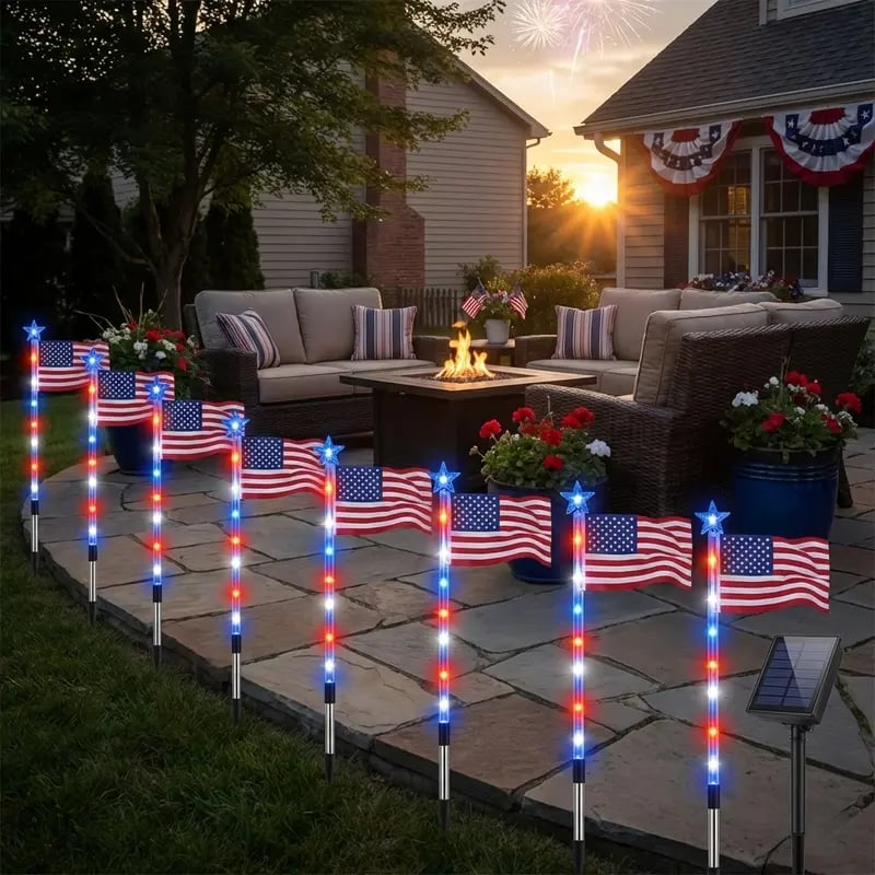 ⏰VIP Free Shipping-8 Solar American Flag Pathway Lights✨