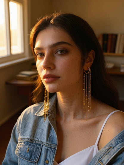 🔥Limited Time 50% Off✨14K Gold Plated Long Tassel Earrings for Women