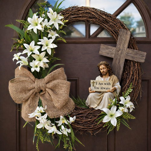 Easter Christian Wreath with Jesus Figurine
