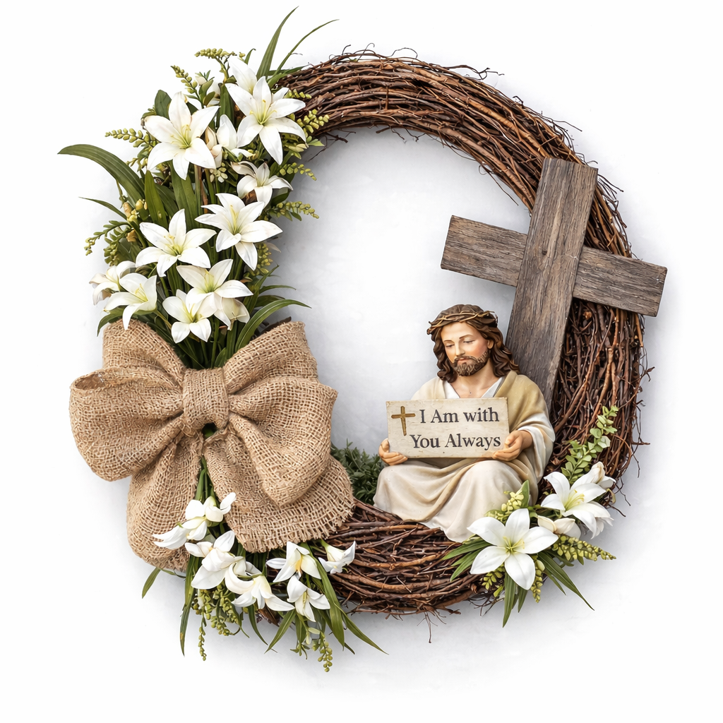Easter Christian Wreath with Jesus Figurine
