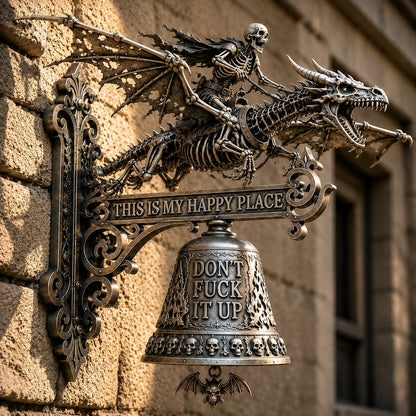 🎣 Metal Skeleton Fisherman Wall Bell – “This Is My Happy Place” Outdoor Décor