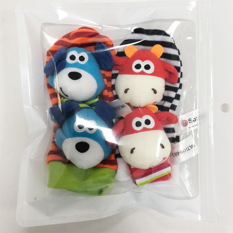 🔥Last Day 56% OFF - 👶🌈A set Newborn Baby Cartoon Animal Wrist Bell Rattle Socks