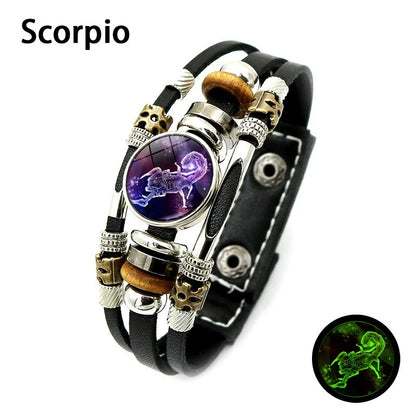 🌌 Wear Your Destiny: The 12 Zodiac Leather Bracelet 🌌