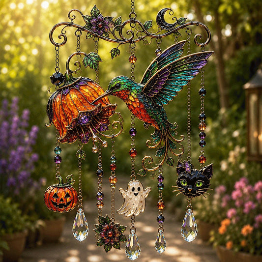 🎃💎Halloween Crystal Wind Chime – Colorful Acrylic Hanging Garden Decoration