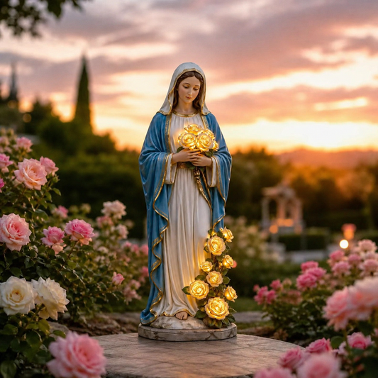 ✨ Limited Time Offer – Elegant Virgin Mary Garden Statue with Soft Illuminated Light & Roses💗