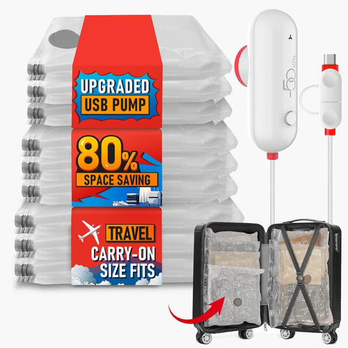 ✨🔥9 Pack Lightweight Travel Bags with USB Electric Pump | Compact Vacuum Storage Bags for Clothes | Space Saver Compression Bags for Travel