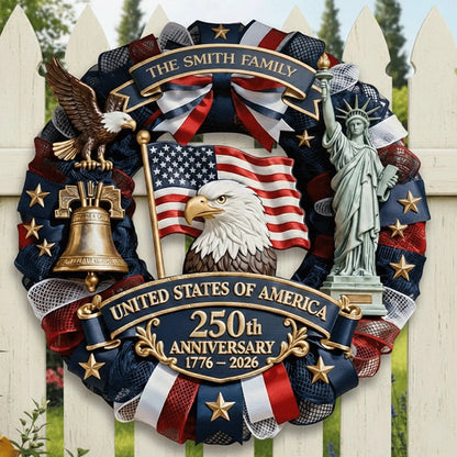 Custom Wood Sign - Personalized America 250th Anniversary Gifts For Mom, Dad, Brother, Sister, Kids - Family Forever United