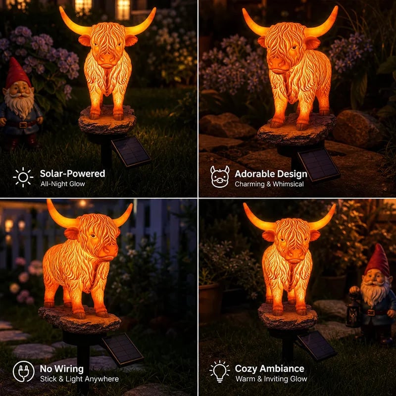 🔥Last Day 49% OFF 💡🐮 Solar Highland Cow Light