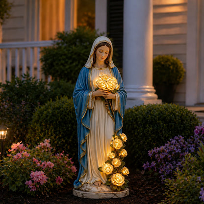 ✨ Limited Time Offer – Elegant Virgin Mary Garden Statue with Soft Illuminated Light & Roses💗