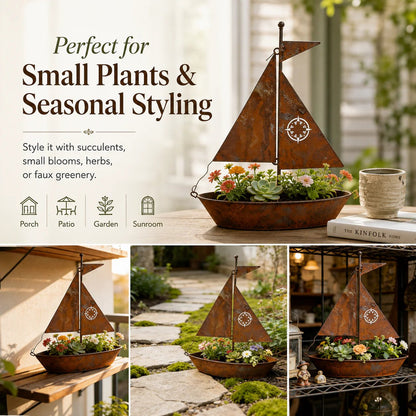 🎁Last Day 49% OFF🌼Rustic Sailboat Metal Planter