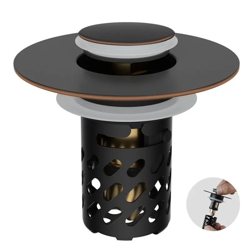 ✨ Upgraded 3-in-1 Pop Up Universal Bathroom Sink Drain Stopper - drain stopper + hair catcher + anti-clog filter