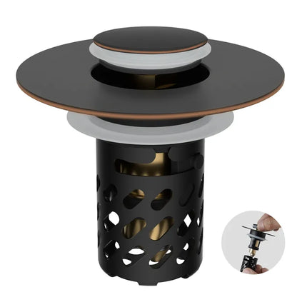 ✨ Upgraded 3-in-1 Pop Up Universal Bathroom Sink Drain Stopper - drain stopper + hair catcher + anti-clog filter