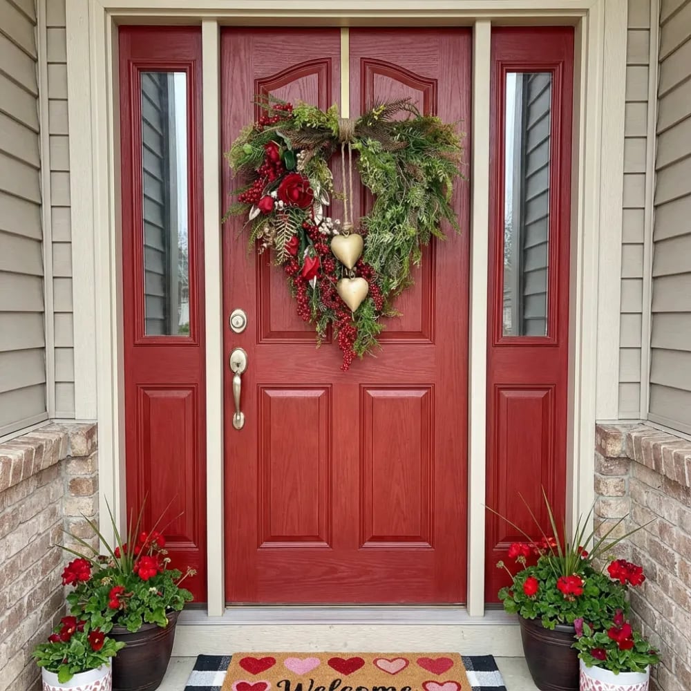 ❤️ Valentine’s Day Farmhouse Heart Wreath: Gold Bells, Red Roses & Berries🎉