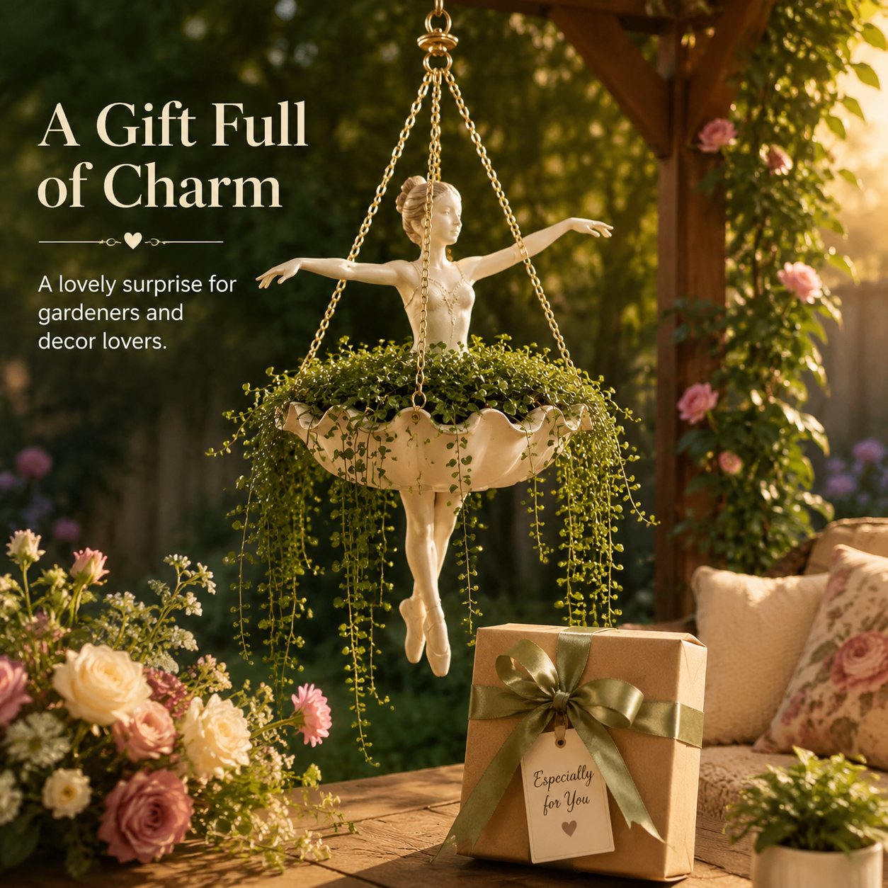 🔥💃 Ballet Dancer Hanging Planter– 🌿Elegant Garden Decor for Porch & Patio
