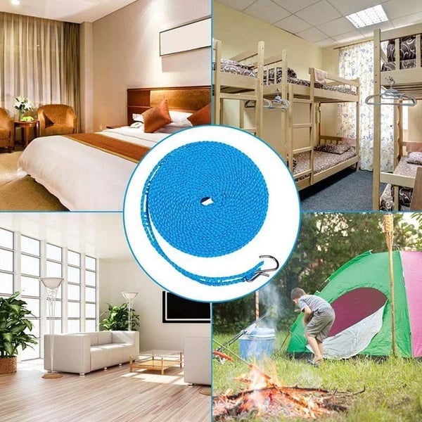 🔥Clothesline for Outside, Adjustable Clothes line,Windproof Clothesline with Hooks, Indoor and Outdoor Laundry and Drying Lines,Ideal Camping & Travel Essentials