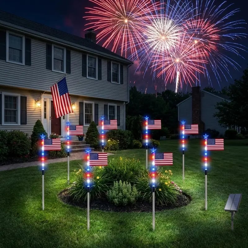 ⏰VIP Free Shipping-8 Solar American Flag Pathway Lights✨