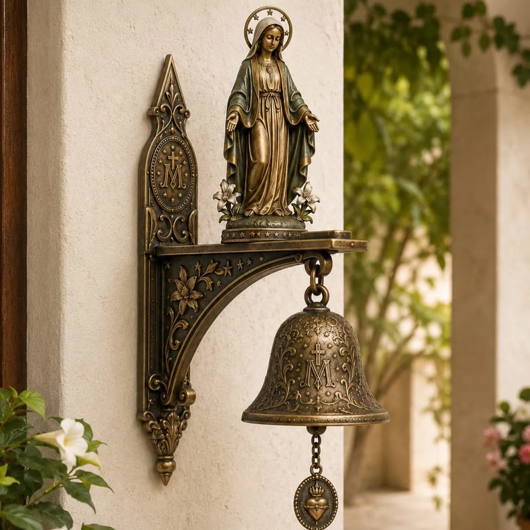 Our Lady of Grace Bronze Miraculous Medal Wall Bell ✨| 🙏Catholic Religious Home & Garden Decor"