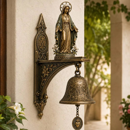 Our Lady of Grace Bronze Miraculous Medal Wall Bell ✨| 🙏Catholic Religious Home & Garden Decor"