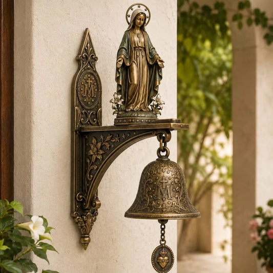 Our Lady of Grace Bronze Miraculous Medal Wall Bell ✨| 🙏Catholic Religious Home & Garden Decor"