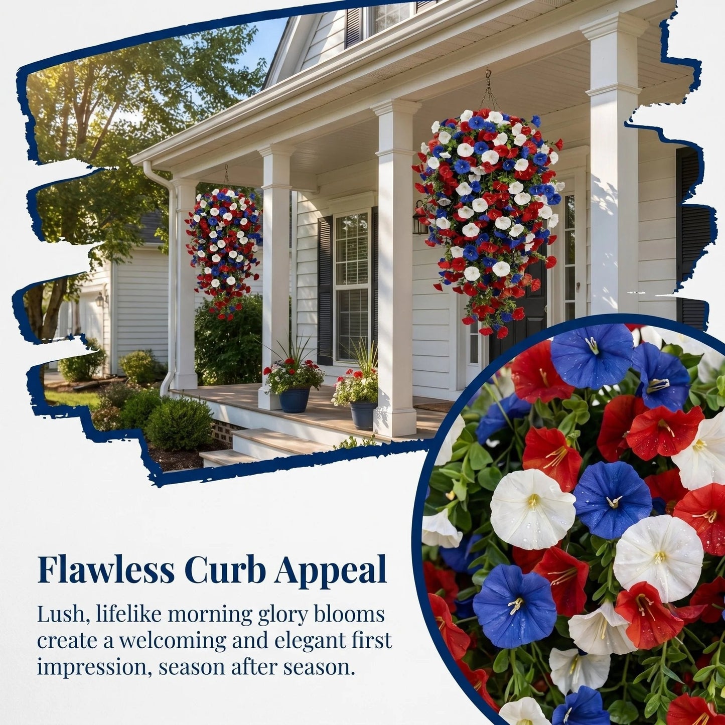 🎉Patriotic Hanging Flower Baskets 🔴⚪🔵 - Artificial Outdoor Decor, No Maintenance🇺🇸