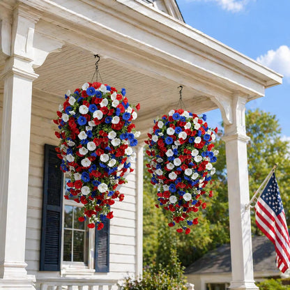 🎉Patriotic Hanging Flower Baskets 🔴⚪🔵 - Artificial Outdoor Decor, No Maintenance🇺🇸