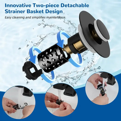 ✨ Upgraded 3-in-1 Pop Up Universal Bathroom Sink Drain Stopper - drain stopper + hair catcher + anti-clog filter