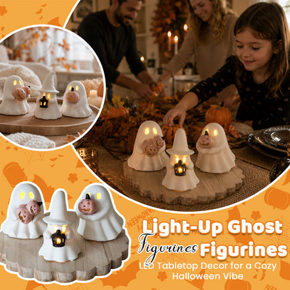 Luminous Ghost Ornament Set – Cute LED Halloween Tabletop Decor for Mantel, Shelf & Tiered Tray