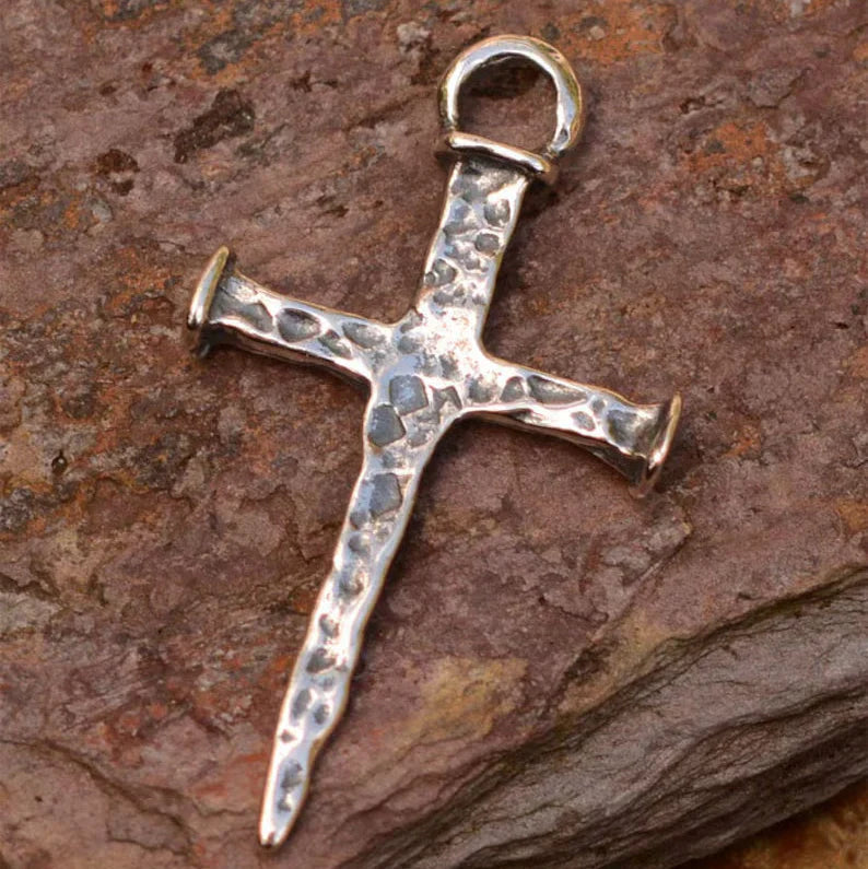 ✝️100% Handmade Silver Rustic Nail Cross