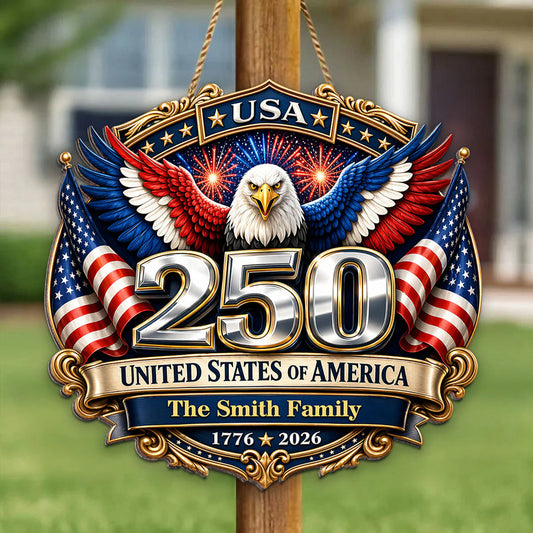America 250th Anniversary - Patriotic Eagle Family Decor - Personalized Wood Sign